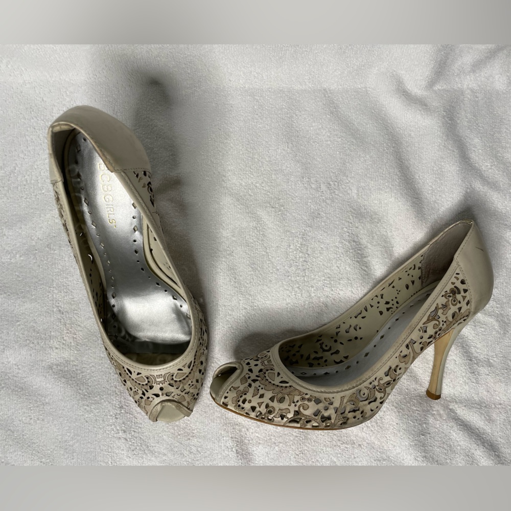 Ivory with lace detail cut outs and open toe